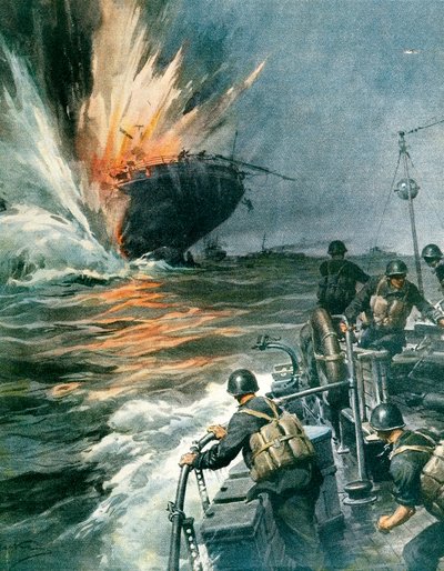 Buque mercante británico hundido por MAS italiano en el Mediterráneo, 3 de agosto de Achille Beltrame