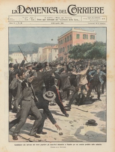 Carabineros que salvan del furor popular a los anarquistas reunidos en Rapallo para un mitin prohibido por las autoridades de Achille Beltrame