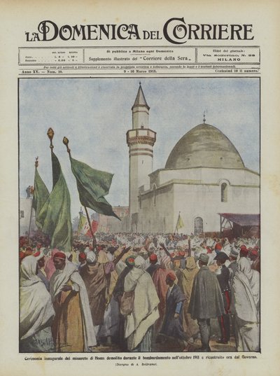 Ceremonia inaugural del minarete de Homs demolido durante el bombardeo en octubre de 1911 de Achille Beltrame