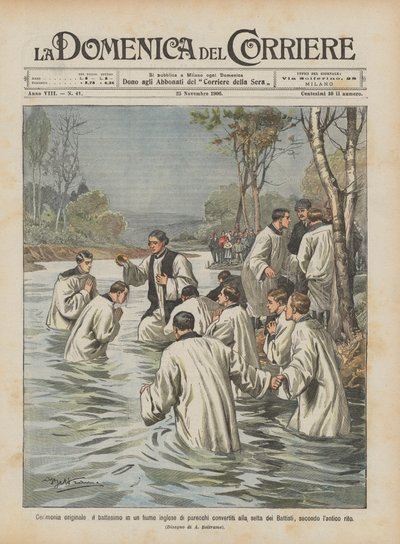 Ceremonia original, el bautismo en un río inglés de varios convertidos a la secta de Achille Beltrame
