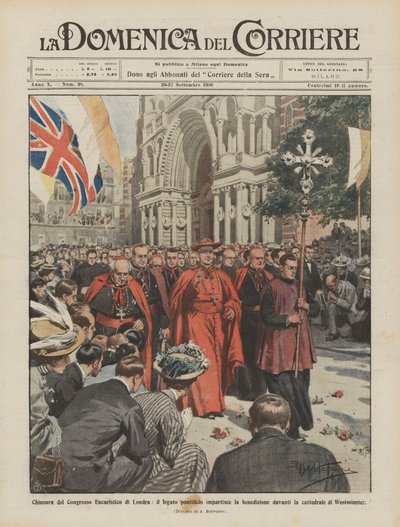 Clausura del Congreso Eucarístico de Londres, el legado pontificio imparte la bendición de Achille Beltrame