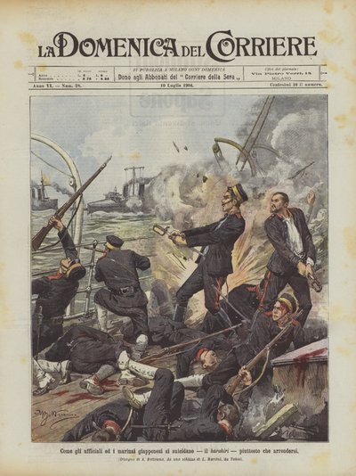 Cómo los oficiales y marineros japoneses se suicidan, el harakiri, en lugar de rendirse de Achille Beltrame