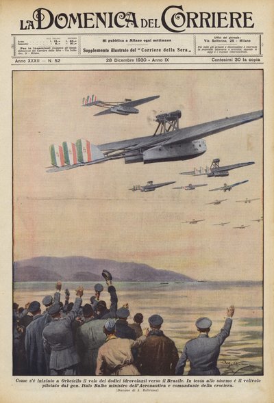 Cómo se inició en Orbetello el vuelo de los doce hidroaviones hacia Brasil de Achille Beltrame