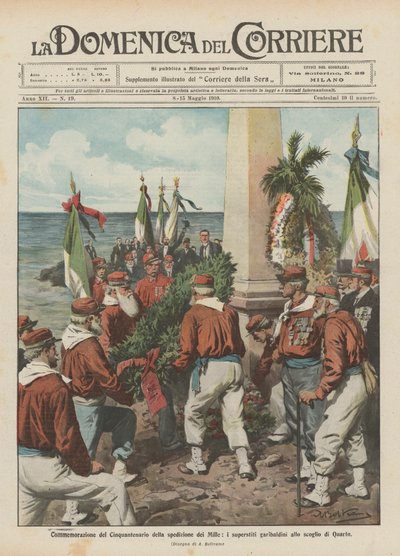 Conmemoración del Cincuentenario de la expedición de los Mil, los supervivientes garibaldinos en el escoglio de Quarto de Achille Beltrame