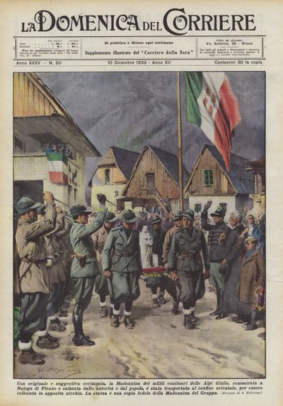 Con una ceremonia original y sugestiva, la Madonnina de los soldados fronterizos de los Alpes Julianos de Achille Beltrame