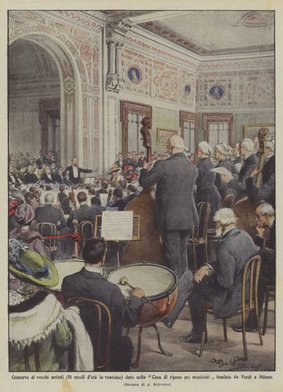 Concierto de viejos artistas (16 siglos de edad en veintidós) dado en la Casa de reposo para músicos de Achille Beltrame