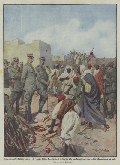 Conquista del altiplano dernico, el general Salsa, tras ordenar el desarme a las poblaciones de Achille Beltrame