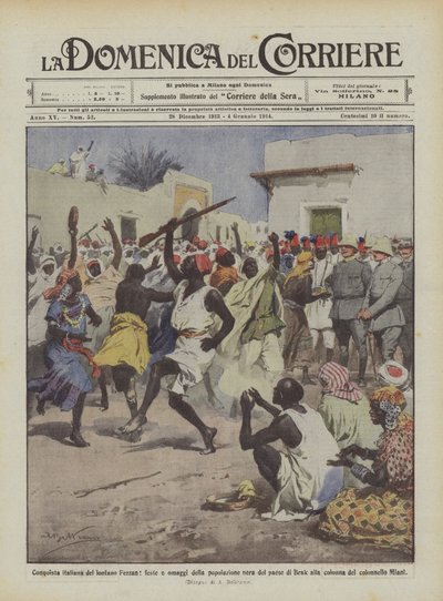 Conquista italiana del lejano Fezzan, fiestas y homenajes de la población negra del pueblo de Brak de Achille Beltrame