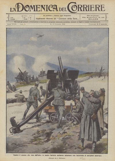 Contra el enemigo que viene desde arriba, nuestras baterías antiaéreas detienen una incursión de aviones austriacos de Achille Beltrame