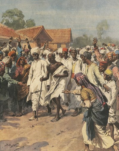 Ilustración de portada de Gandhi y ochenta mártires dirigiéndose a la salina de Jalalpur de Achille Beltrame