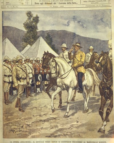 Ilustración de portada de la rendición del General Cronje ante el Mariscal Roberts durante las Guerras Anglo-Zulú y Anglo-Bóer de 1850-1902 de Achille Beltrame