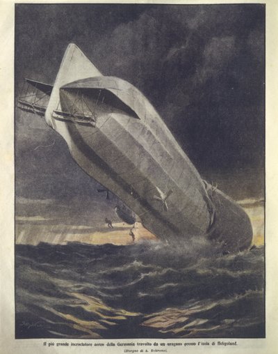Ilustración de portada de crucero alemán arrastrado por huracán cerca de la Isla Heligoland de Achille Beltrame