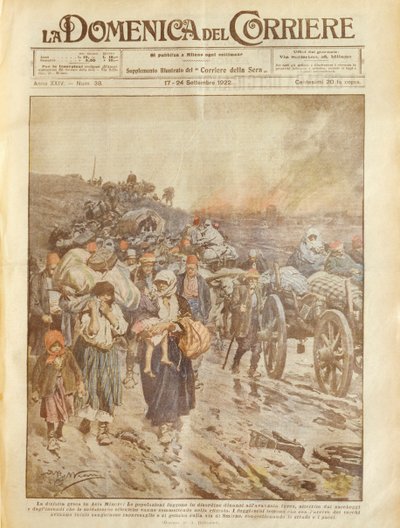 Ilustración de la derrota griega en Asia Menor de Achille Beltrame