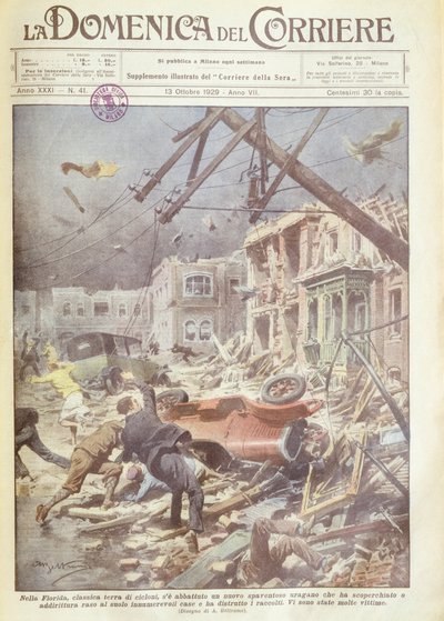 Ilustración de portada del huracán en Florida, EE.UU. de Achille Beltrame