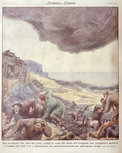 Ilustración de portada de meteorito cayendo en Japón de Achille Beltrame