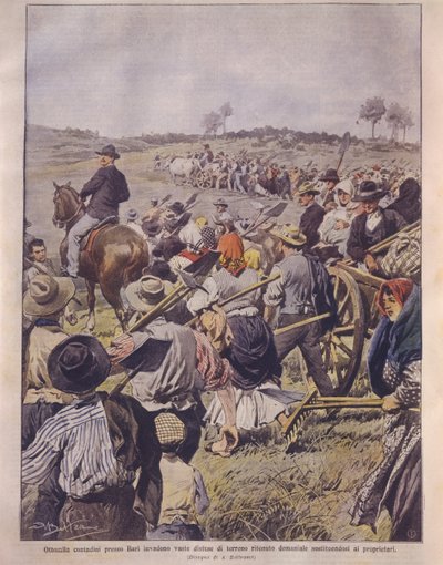 Ilustración de portada de la ocupación de Latifundia; Apulia, Italia de Achille Beltrame