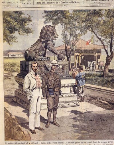 Ilustración de portada de turistas en la Ciudad Prohibida; Pekín, China de Achille Beltrame