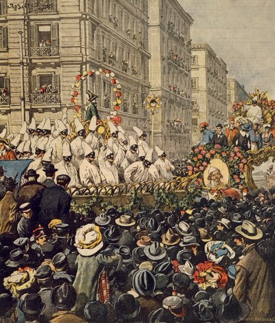 Multitudes durante el carnaval en Nápoles, por Achille Beltrame, ilustración, de La Domenica del Corriere, 31 de enero de 1904 de Achille Beltrame