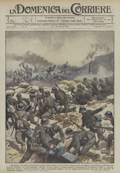 De día y de noche el Comando austriaco lanzó contra la nueva línea italiana, que apenas... de Achille Beltrame