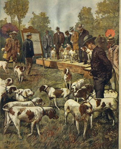 Exposición canina y pruebas de campo de perros de caza en San Siro (Milán), por Achille Beltrame, de La Domenica del Corriere, 2 de julio de 1899 de Achille Beltrame