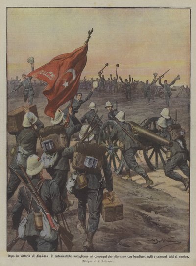 Después de la victoria de Ain-Zara, las entusiastas bienvenidas a los compañeros que regresan con banderas de Achille Beltrame