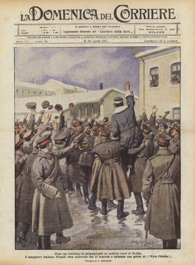 Después de un discurso de propaganda a los soldados rusos de Ochta, el mayor italiano Tonelli es... de Achille Beltrame