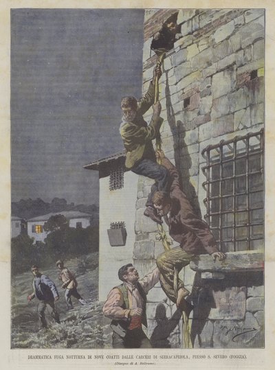 Dramática fuga nocturna de nueve convictos de la cárcel de Serracapriola, cerca de San Severo (Foggia) de Achille Beltrame