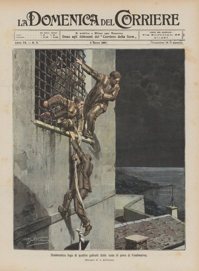 Dramática fuga de cuatro convictos de la prisión de Finalmarina de Achille Beltrame