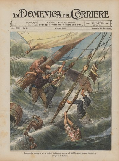 Dramático naufragio de un velero italiano de pesca en el Mediterráneo, cerca de Alejandría de Achille Beltrame