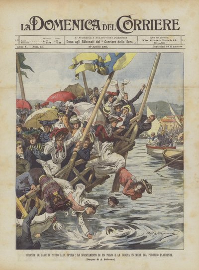 Durante las competiciones de natación en La Spezia, el colapso de un palco y la caída al mar del público aplaudiente de Achille Beltrame