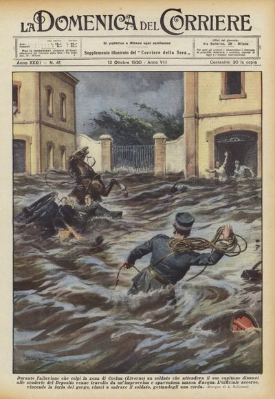 Durante la inundación que golpeó la zona de Cecina (Livorno) un soldado que esperaba a su capitán de Achille Beltrame
