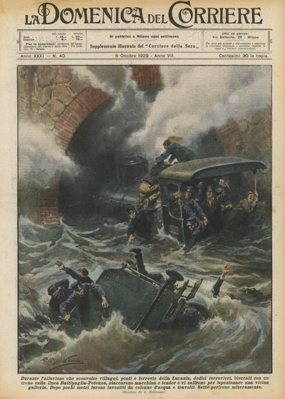 Durante la inundación que devastó pueblos, puentes y ferrocarriles de Lucania, doce ferroviarios de Achille Beltrame
