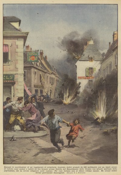 Durante los ejercicios de un regimiento de artillería francés, doce granadas de 120... de Achille Beltrame