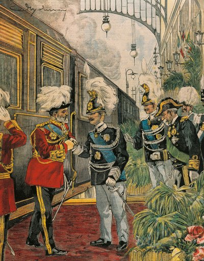 Eduardo VII, Rey de Inglaterra, llega a Roma, por Achille Beltrame, ilustración, Ilustrador Achille Beltrame (1871-1945), de La Domenica del Corriere de Achille Beltrame