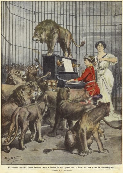 Emma Destinn canta en una jaula de leones en Berlín de Achille Beltrame