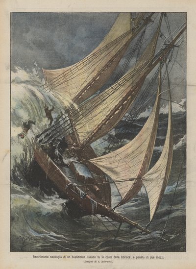 Emocionante naufragio de un barco italiano en las costas de Córcega, y pérdida de dos grumetes de Achille Beltrame