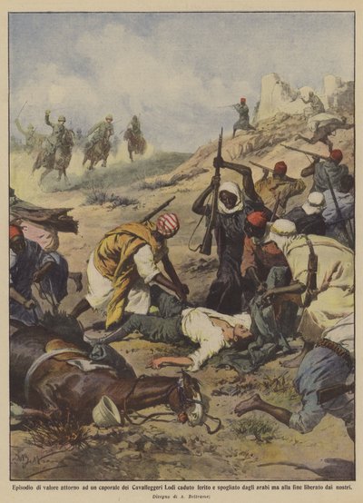 Episodio de valor alrededor de un cabo de los Caballeros Lodi caído herido y despojado de Achille Beltrame