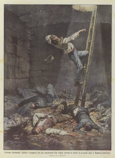 Heroísmo desafortunado, cuatro valientes que al socorrerse unos a otros encuentran la muerte de Achille Beltrame