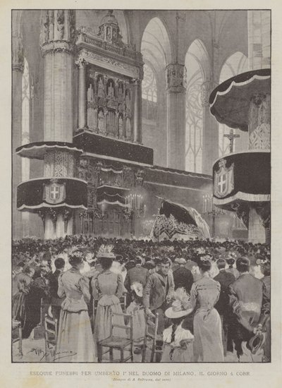 Funerales por Humberto I en la catedral de Milán, el día 4 de Achille Beltrame