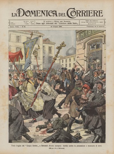 Fiesta trágica del Corpus Christi en Bielostok (Rusia europea), bombas contra la procesión y masacre de judíos de Achille Beltrame