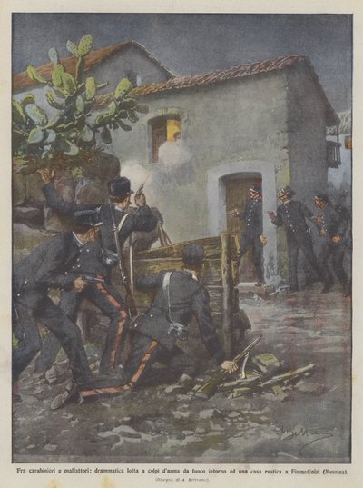 Entre carabineros y malhechores, dramática lucha a tiros alrededor de una casa rústica de Achille Beltrame