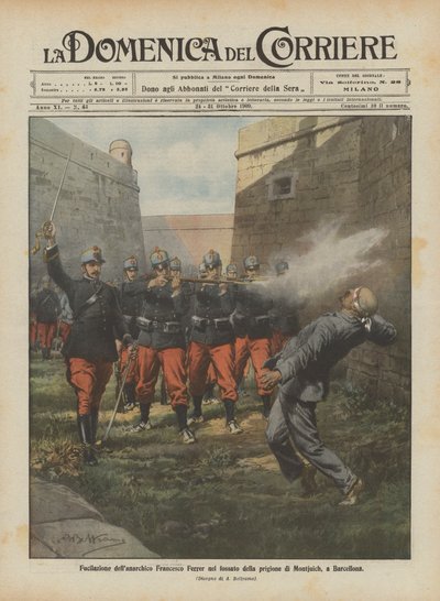 Fusilamiento del anarquista Francisco Ferrer en el foso de la prisión de Montjuich, en Barcelona de Achille Beltrame