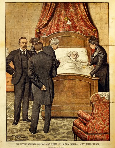 Giuseppe Verdi moribundo, ilustración de Achille Beltrame. Italia, siglo XX de Achille Beltrame