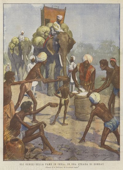Los horrores del hambre en India, en una calle de Bombay de Achille Beltrame