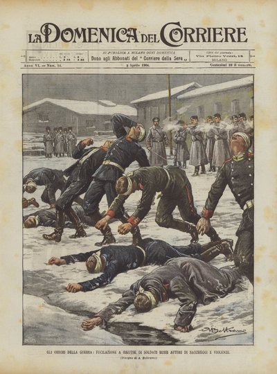 Los horrores de la guerra, fusilamiento en Irkutsk de soldados rusos autores de saqueos y violencias de Achille Beltrame