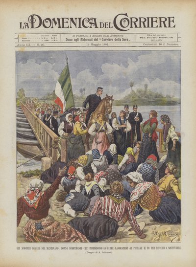 Las huelgas agrarias en Mantua, mujeres huelguistas que impiden a otras trabajadoras de Achille Beltrame