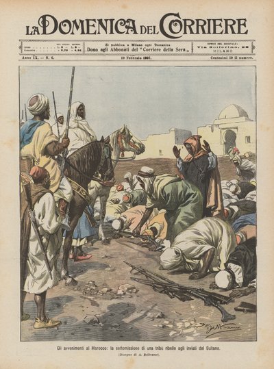 Los acontecimientos en Marruecos, la sumisión de una tribu rebelde a los enviados del Sultán de Achille Beltrame