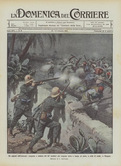 Los episodios del heroísmo, sargento y soldado del 63º fusileros que resisten por mucho tiempo de Achille Beltrame