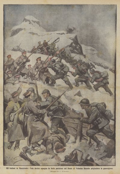 Los italianos en Macedonia, Iala derecha toma la fuerte posición del Diente de Velusina de Achille Beltrame
