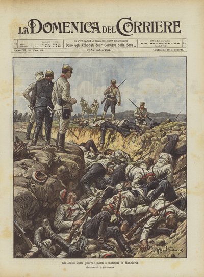 Los horrores de la guerra, muertos y moribundos en Manchuria de Achille Beltrame